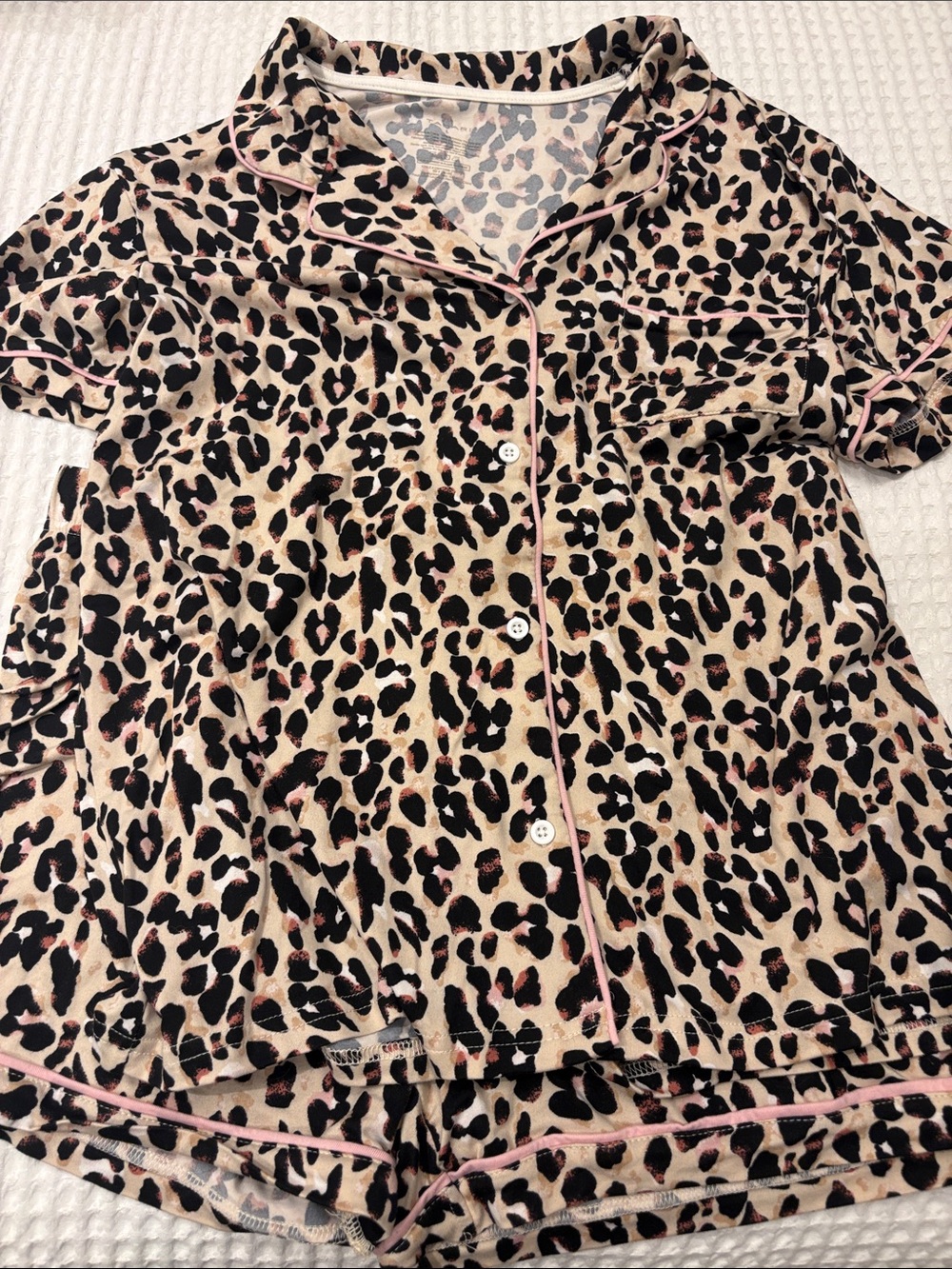 Tahari Leopard Print Button-Front Top with Pink Trim